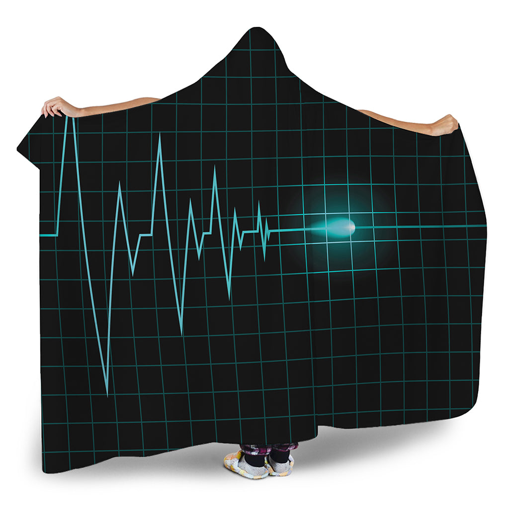 Teal Heartbeat Print Hooded Blanket
