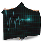 Teal Heartbeat Print Hooded Blanket
