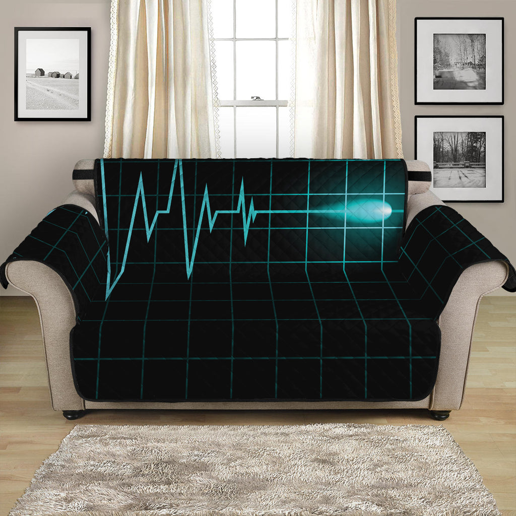 Teal Heartbeat Print Loveseat Protector