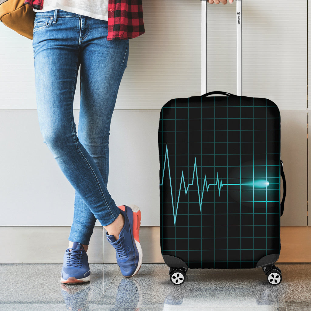 Teal Heartbeat Print Luggage Cover