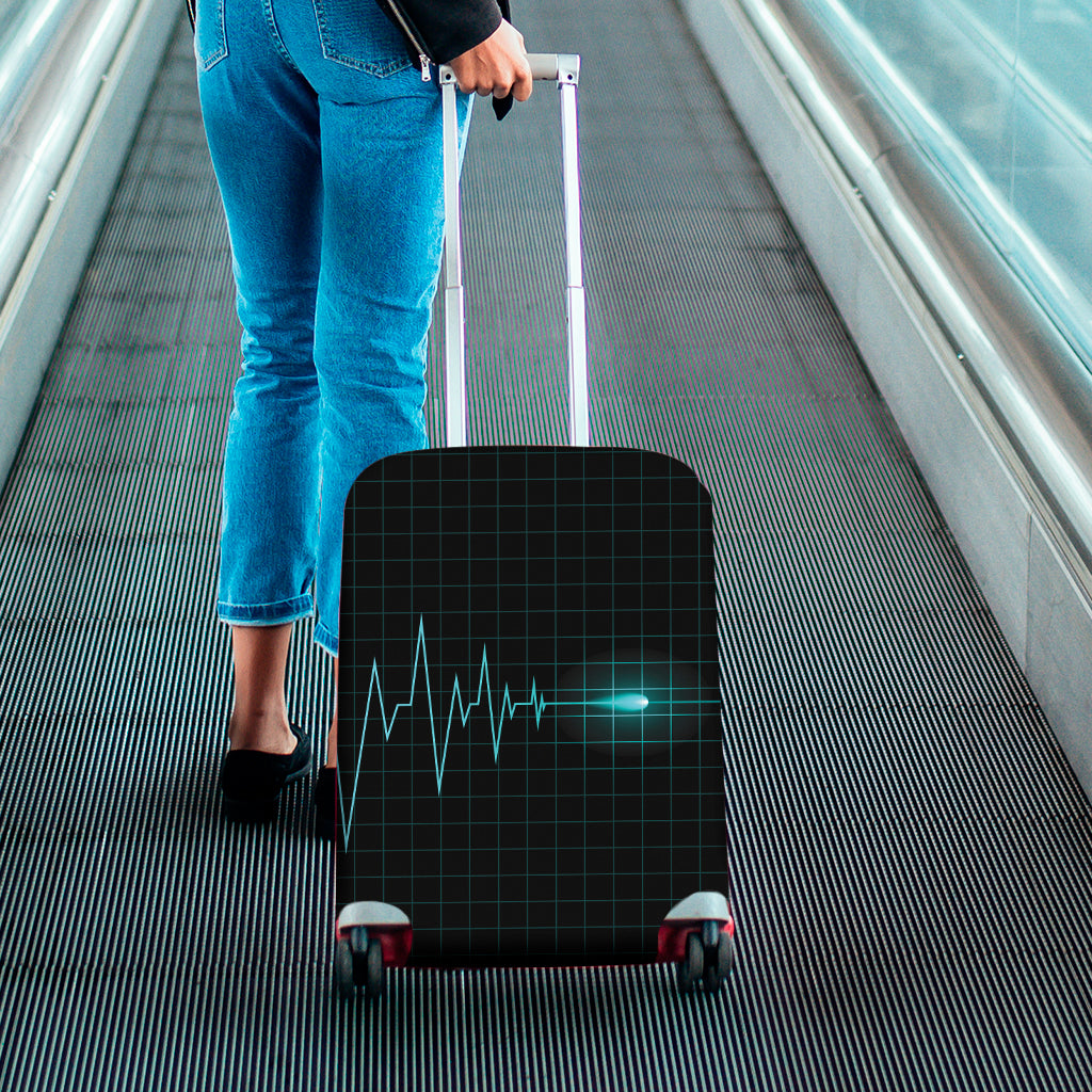 Teal Heartbeat Print Luggage Cover