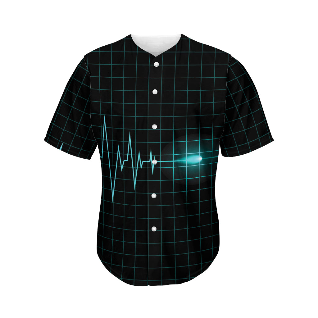 Teal Heartbeat Print Men's Baseball Jersey
