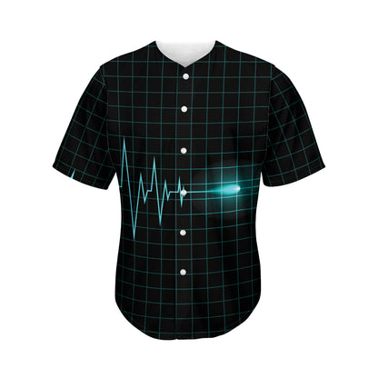 Teal Heartbeat Print Men's Baseball Jersey