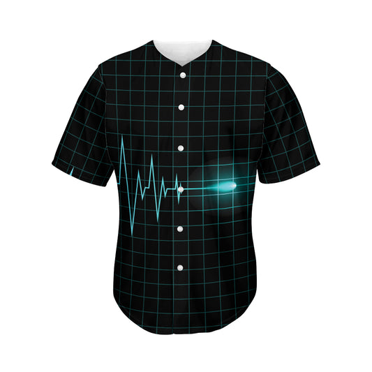 Teal Heartbeat Print Men's Baseball Jersey