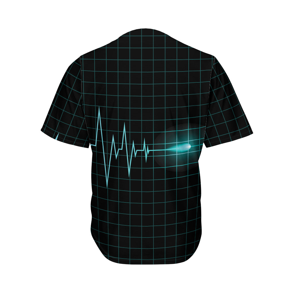 Teal Heartbeat Print Men's Baseball Jersey