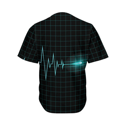 Teal Heartbeat Print Men's Baseball Jersey