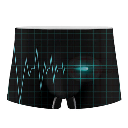 Teal Heartbeat Print Men's Boxer Briefs