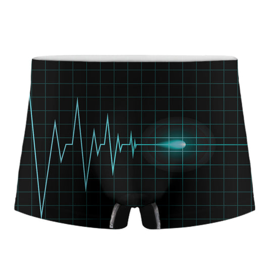 Teal Heartbeat Print Men's Boxer Briefs