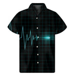 Teal Heartbeat Print Men's Short Sleeve Shirt