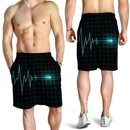 Teal Heartbeat Print Men's Shorts