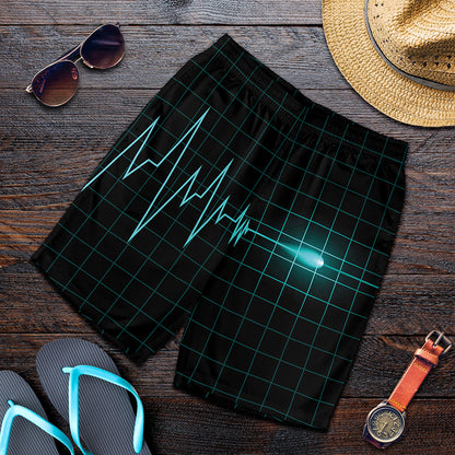 Teal Heartbeat Print Men's Shorts