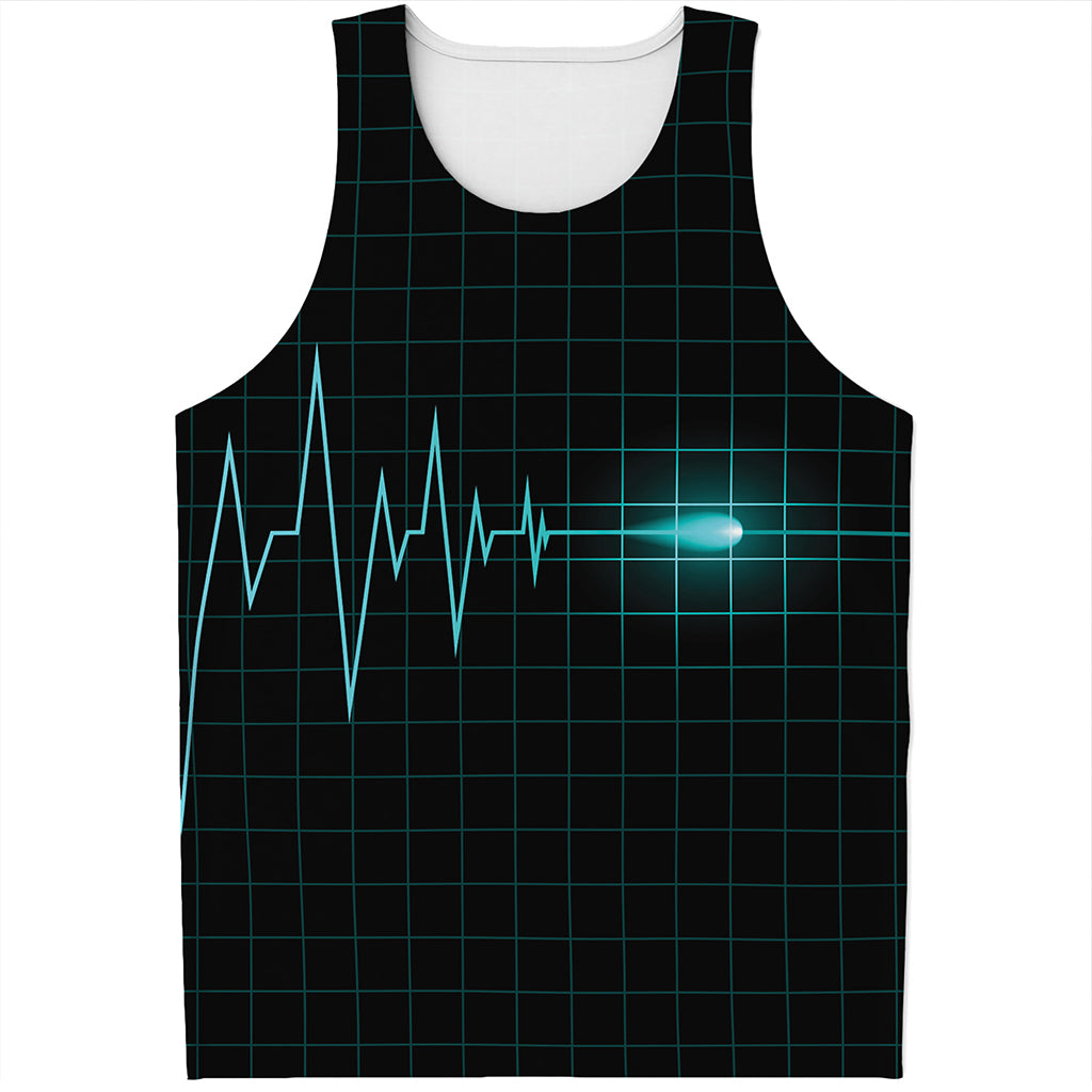 Teal Heartbeat Print Men's Tank Top