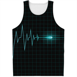 Teal Heartbeat Print Men's Tank Top