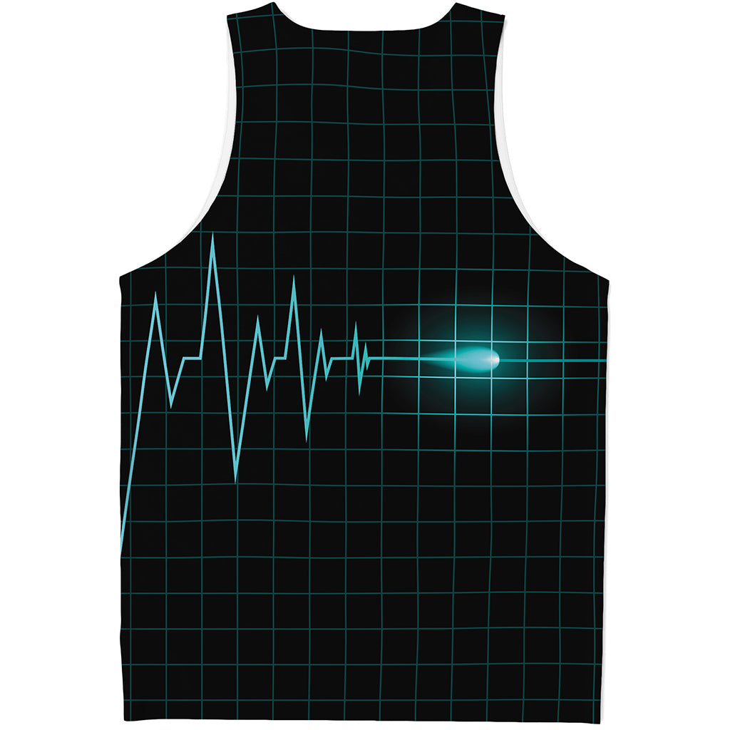 Teal Heartbeat Print Men's Tank Top