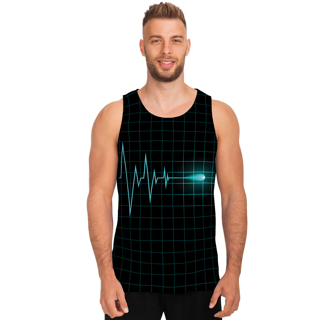 Teal Heartbeat Print Men's Tank Top