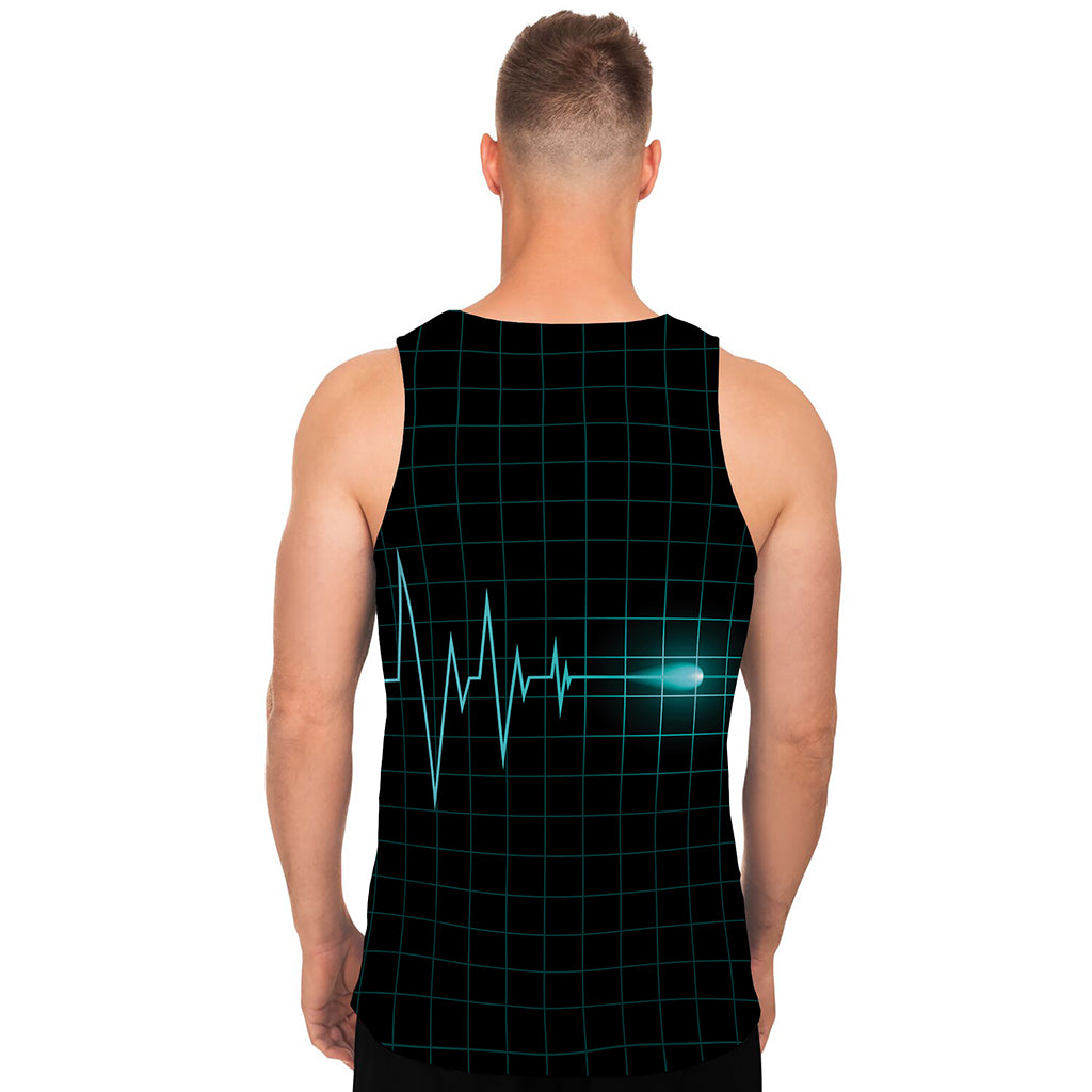 Teal Heartbeat Print Men's Tank Top