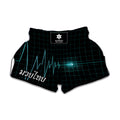 Teal Heartbeat Print Muay Thai Boxing Shorts