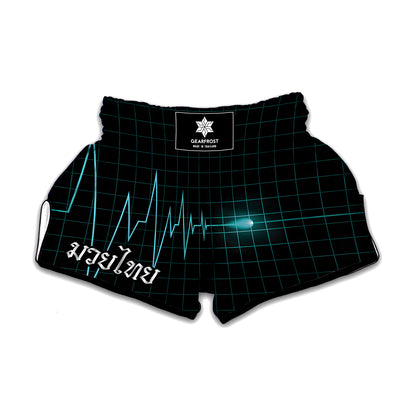 Teal Heartbeat Print Muay Thai Boxing Shorts