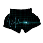 Teal Heartbeat Print Muay Thai Boxing Shorts