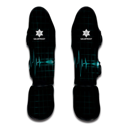 Teal Heartbeat Print Muay Thai Shin Guard