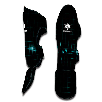 Teal Heartbeat Print Muay Thai Shin Guard