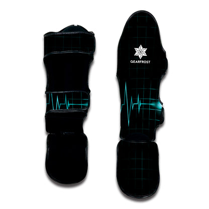 Teal Heartbeat Print Muay Thai Shin Guard