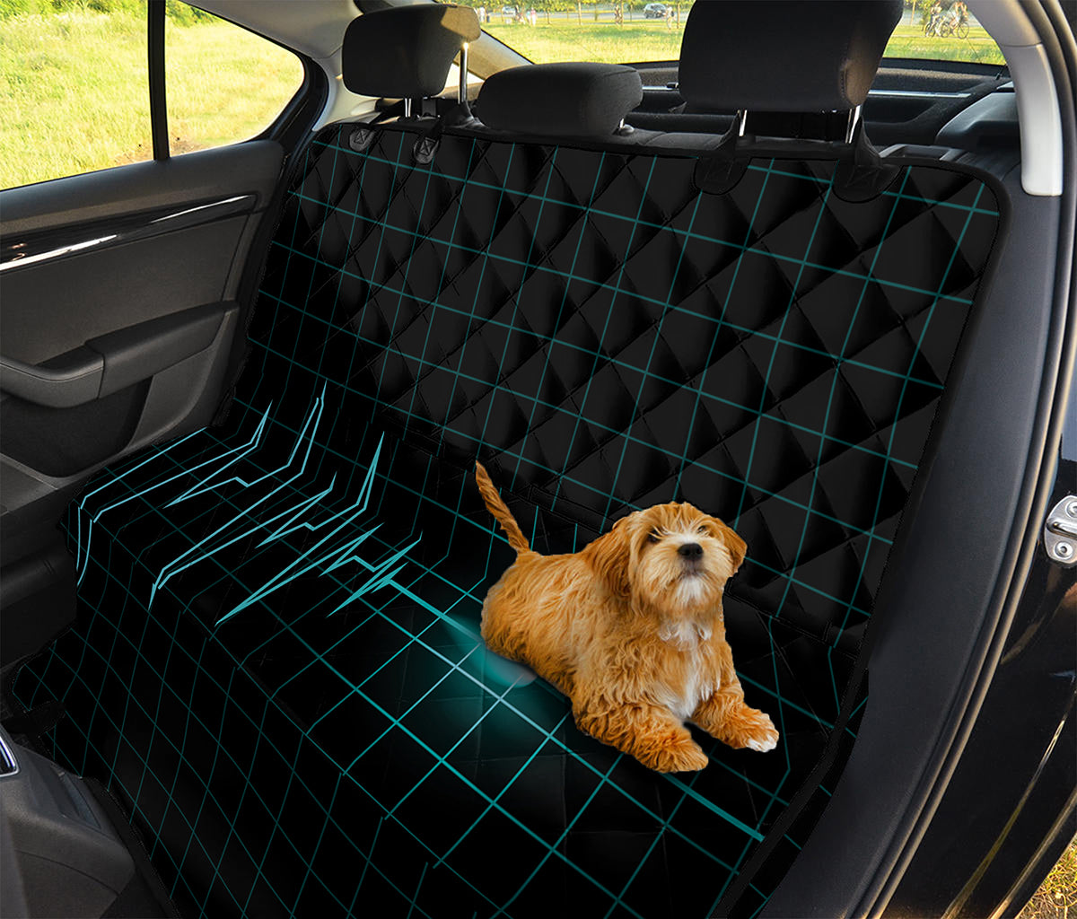 Teal Heartbeat Print Pet Car Back Seat Cover