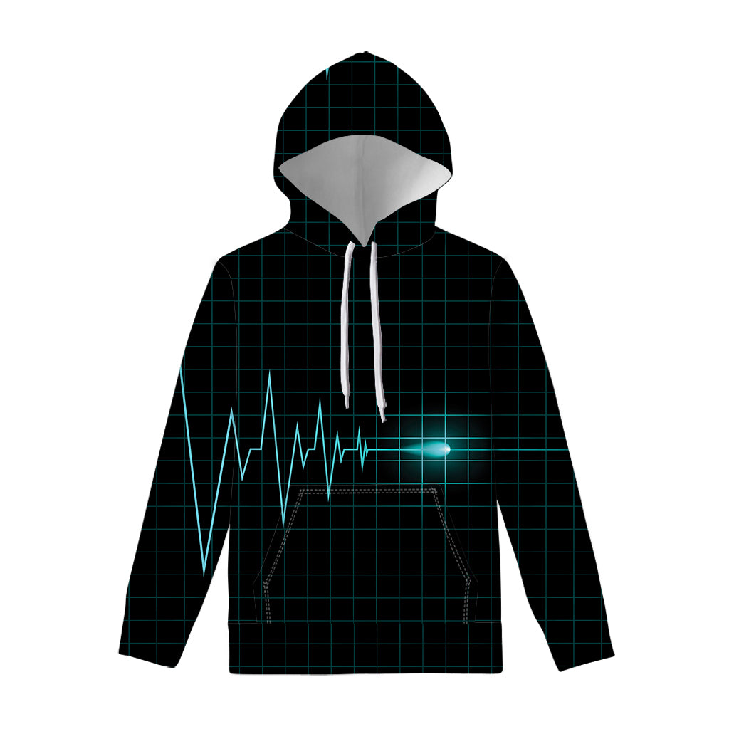 Teal Heartbeat Print Pullover Hoodie