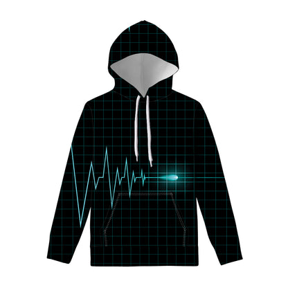 Teal Heartbeat Print Pullover Hoodie