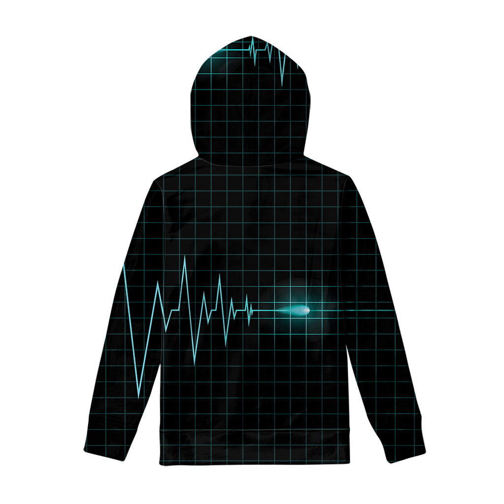 Teal Heartbeat Print Pullover Hoodie