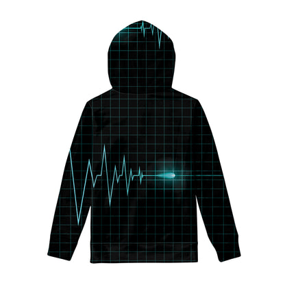 Teal Heartbeat Print Pullover Hoodie