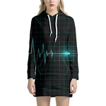 Teal Heartbeat Print Pullover Hoodie Dress