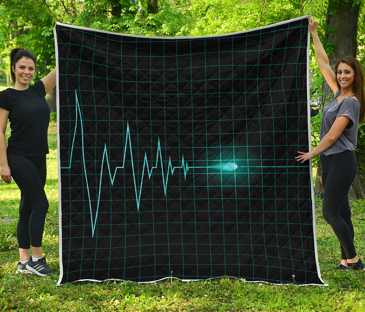 Teal Heartbeat Print Quilt
