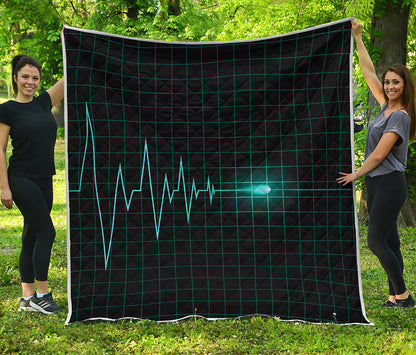 Teal Heartbeat Print Quilt