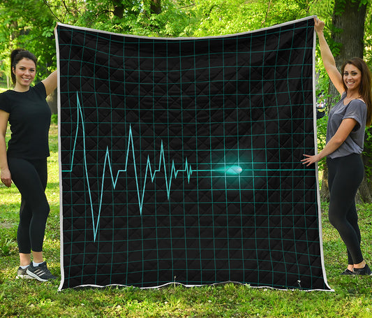 Teal Heartbeat Print Quilt
