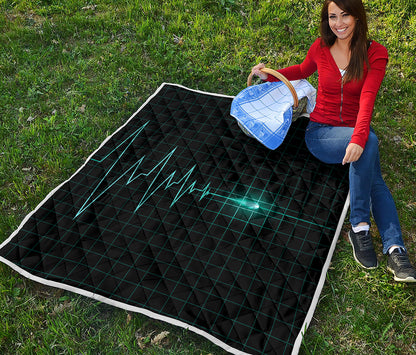 Teal Heartbeat Print Quilt