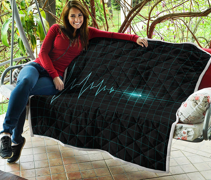 Teal Heartbeat Print Quilt
