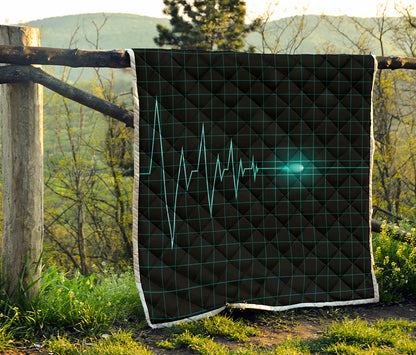 Teal Heartbeat Print Quilt