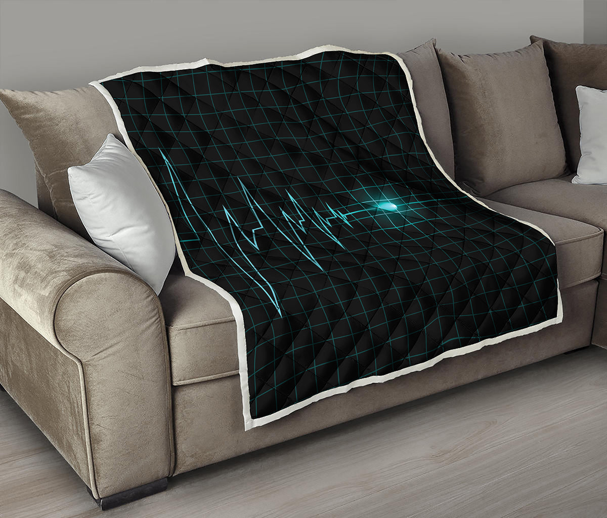 Teal Heartbeat Print Quilt