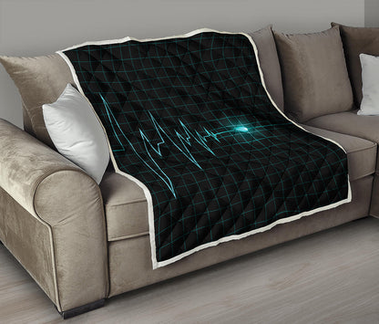 Teal Heartbeat Print Quilt