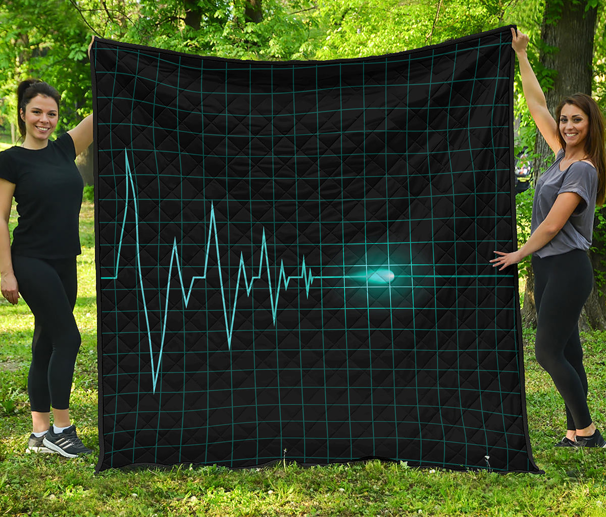 Teal Heartbeat Print Quilt