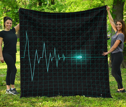 Teal Heartbeat Print Quilt