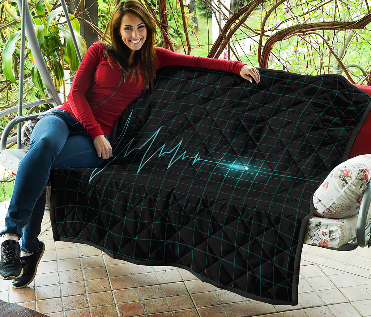 Teal Heartbeat Print Quilt