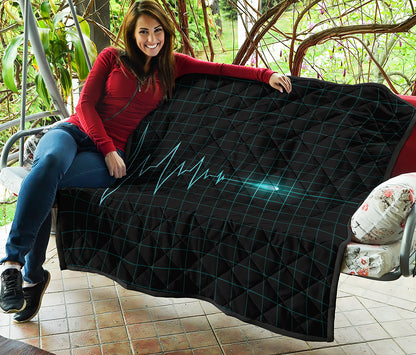 Teal Heartbeat Print Quilt