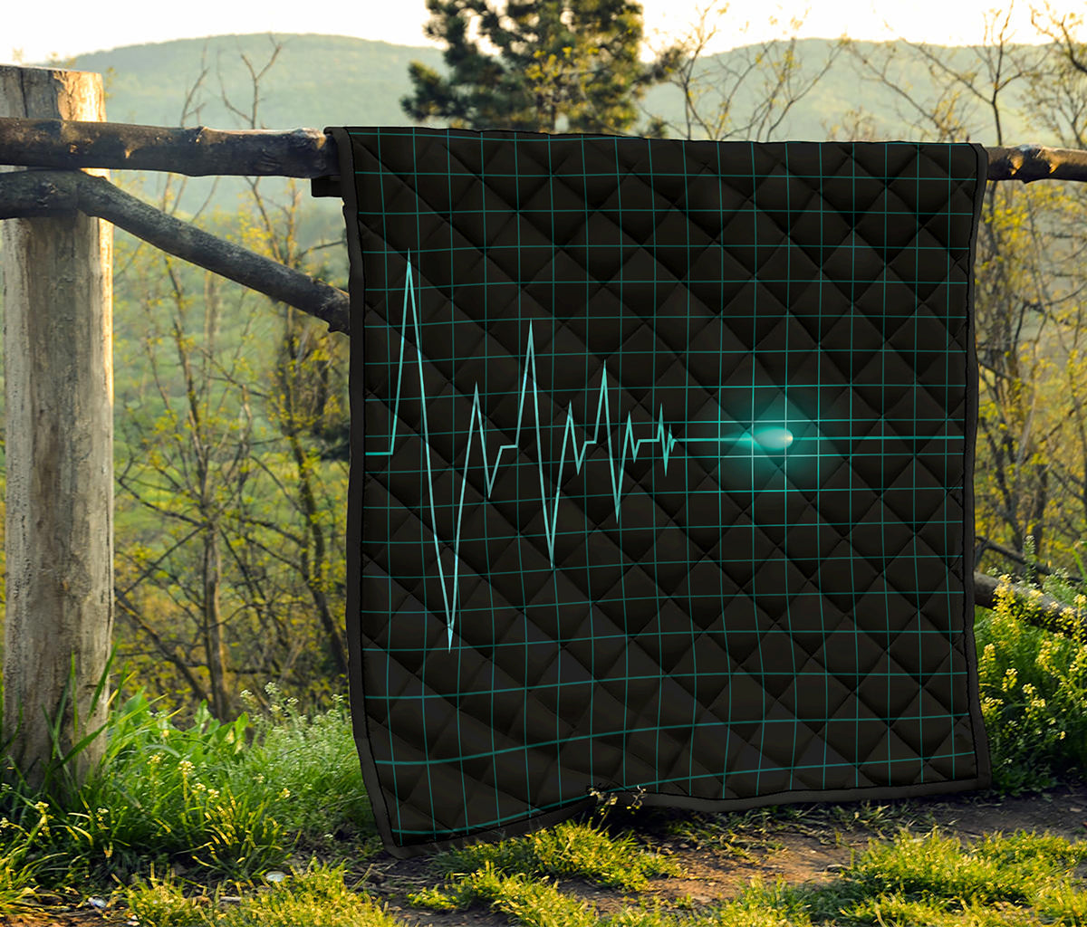 Teal Heartbeat Print Quilt