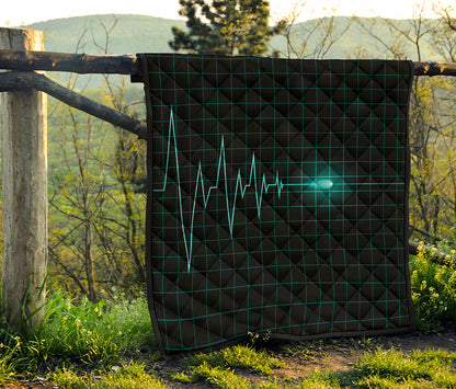 Teal Heartbeat Print Quilt
