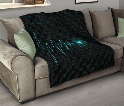 Teal Heartbeat Print Quilt
