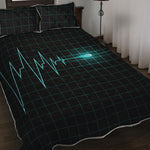Teal Heartbeat Print Quilt Bed Set