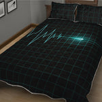 Teal Heartbeat Print Quilt Bed Set