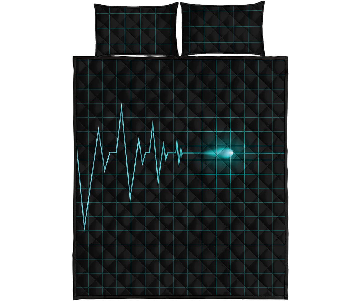 Teal Heartbeat Print Quilt Bed Set